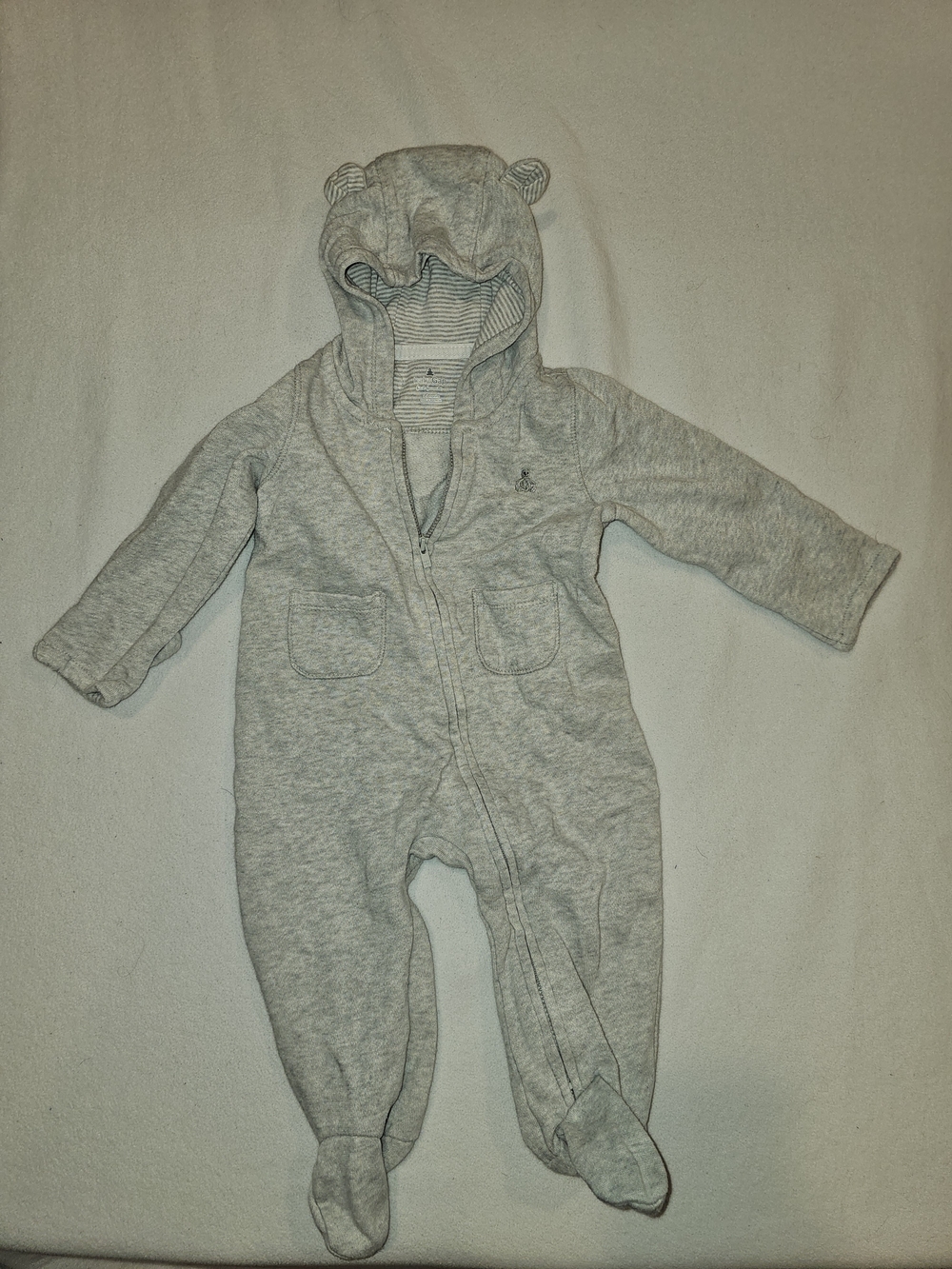 GAP Light Gray Hooded Footed Baby One-Piece